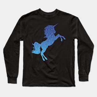 Bright Blue Ombre Faux Glitter Unicorn Long Sleeve T-Shirt